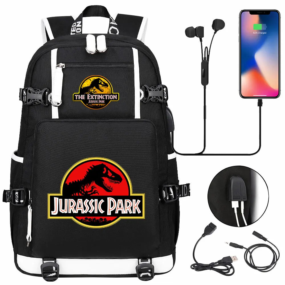 Jurassic World Dinosaur Backpack with USB Port – Large Capacity Laptop Bag for Men & Women