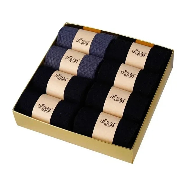 Men’s Bamboo Fiber Mid-Tube Socks – 8-Pack, Anti-Odor, Business & Sport, Black/Gray/Navy