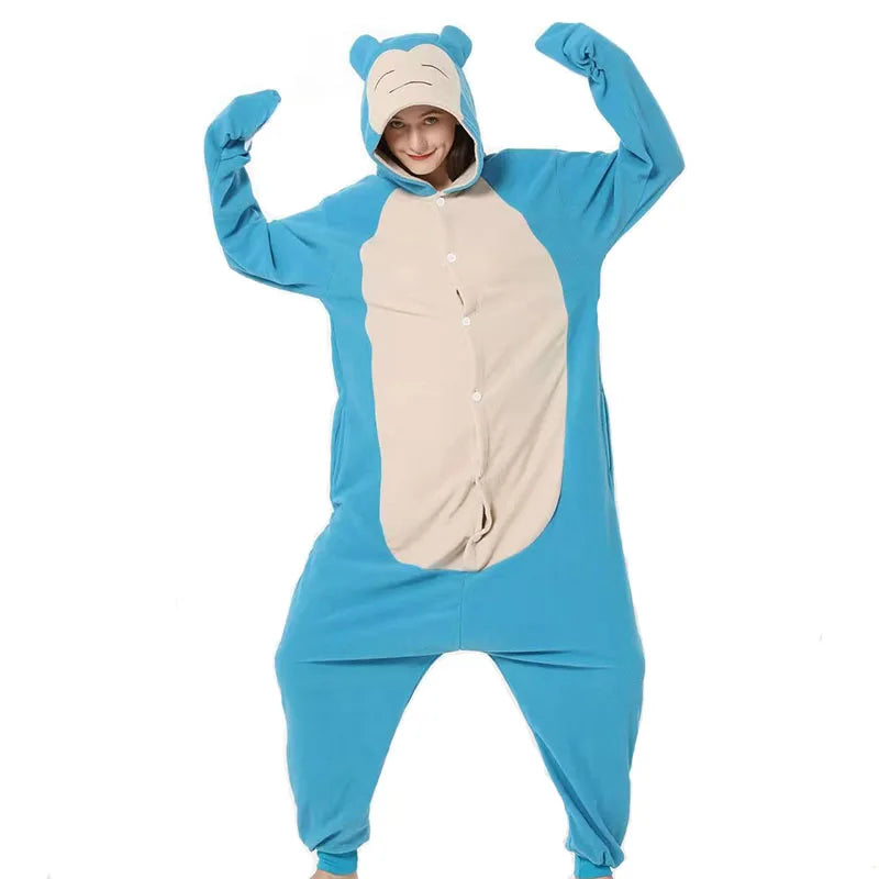 Snorlax Kigurumi Adult Onesie Pajama – Fleece Anime Bodysuit, Sizes S–XXL, 3 Colors