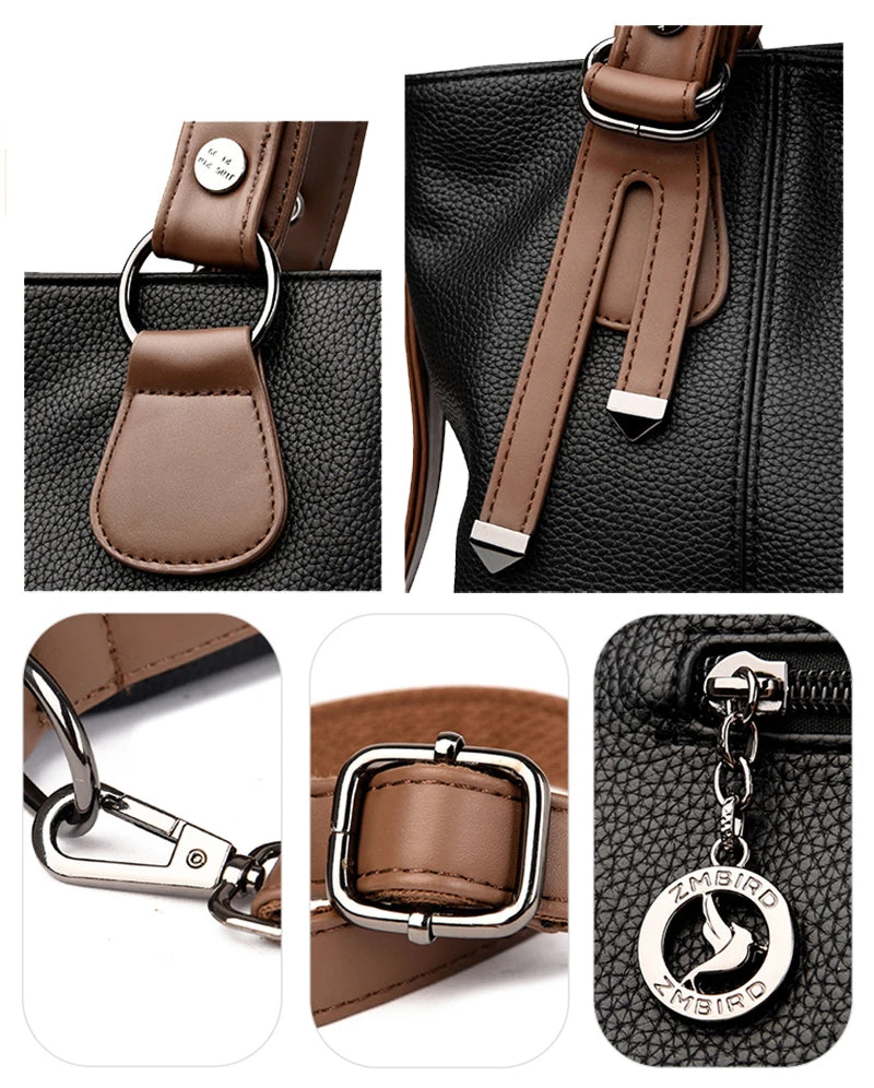 Women’s Genuine Cowhide Leather Crossbody Handbag – Large Capacity Shoulder Messenger Bag