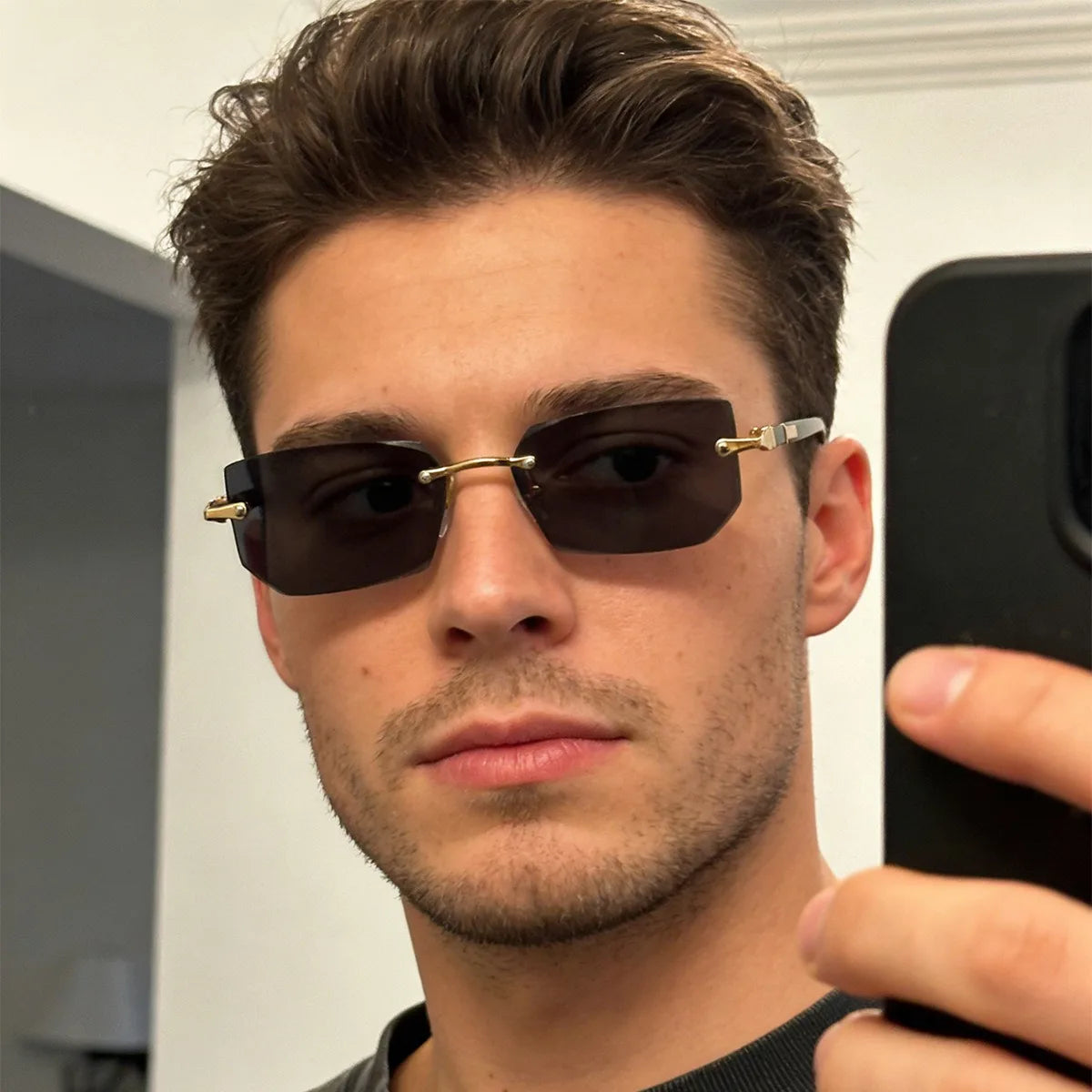 Rimless Rectangle Blue Light Blocking Sunglasses – Unisex, Square Frame, UV Protection