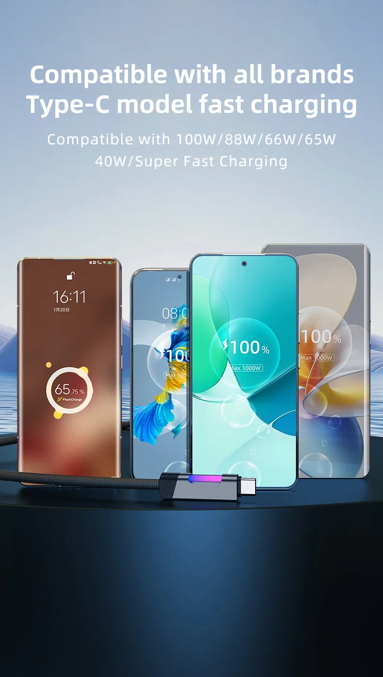 RGB Fast Charging USB-C Cable – 120W 6A, Ambient Light, 1m & 2m