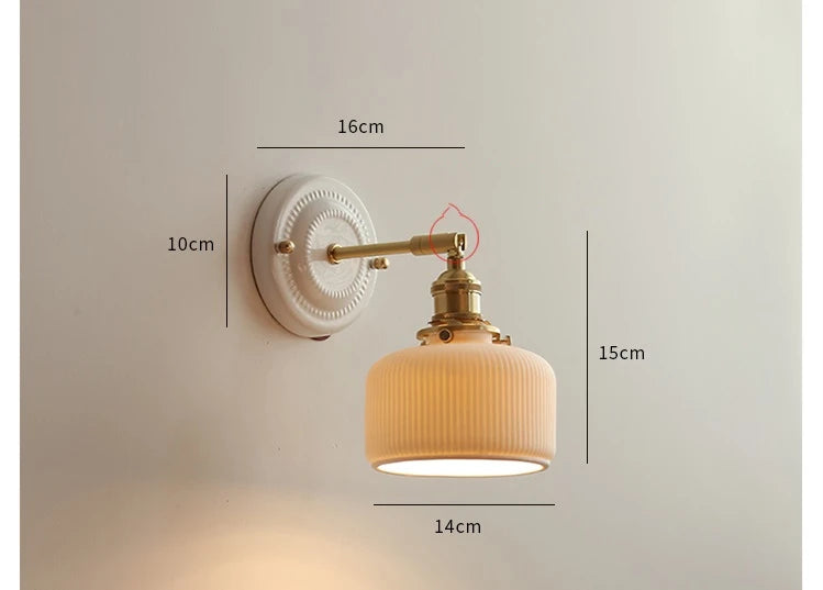 IWHD White Ceramic Nordic Wall Lamp – LED, Bedroom & Bathroom, Copper Accent, 4W–100W