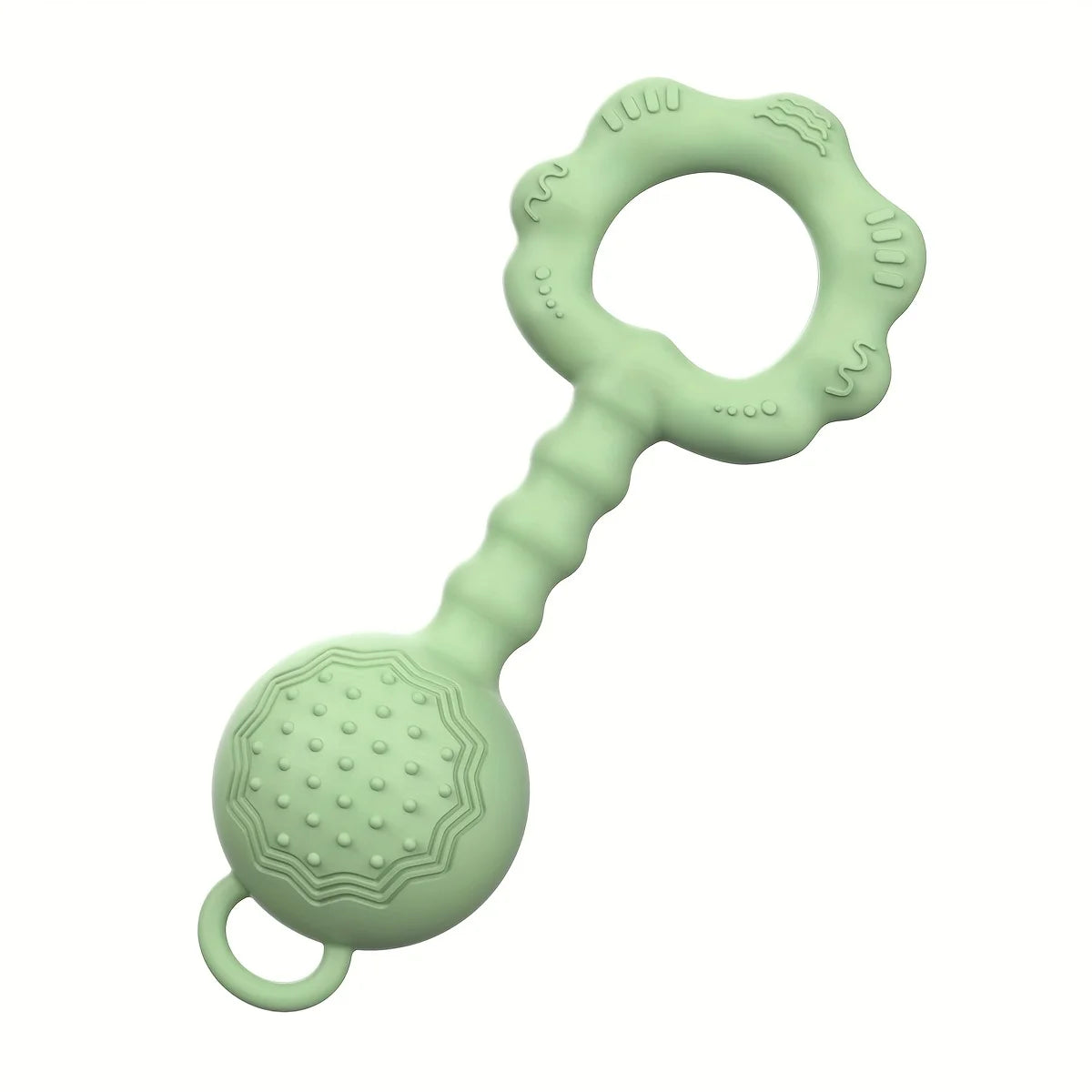 2-in-1 Silicone Baby Rattle & Teether Ring – Soft Soothing, Massage Dots, Newborn Toy