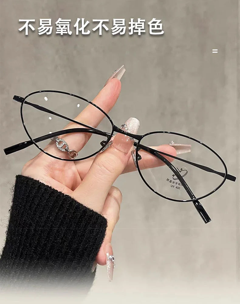 Anti-Blue Light Oval Metal Frame Reading Glasses – Ultra-Light, +0 to +4.00, Silver, Black & Gold