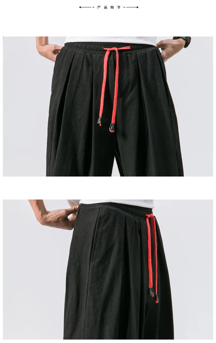 Men’s Oversized Cotton Linen Harem Jogger Pants – Chinese Style, Casual Trousers