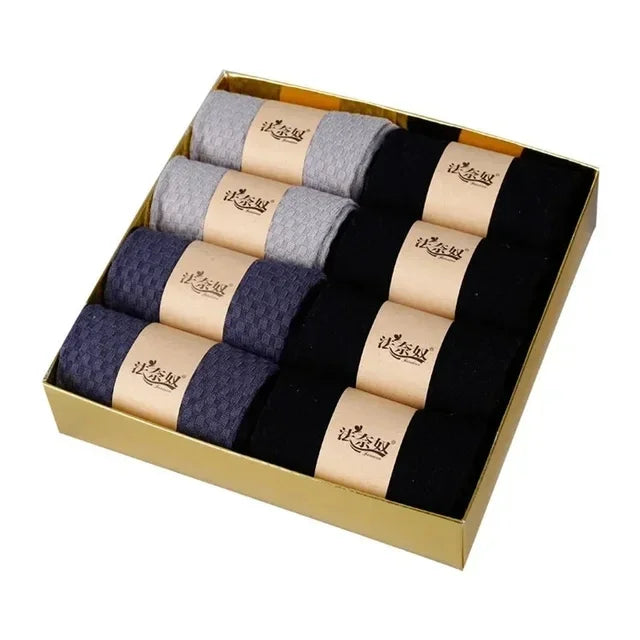 Men’s Bamboo Fiber Mid-Tube Socks – 8-Pack, Anti-Odor, Business & Sport, Black/Gray/Navy