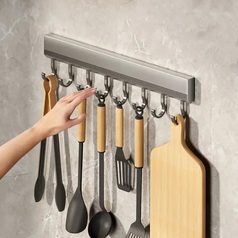 Aluminum Alloy Wall-Mounted Kitchen Utensil & Towel Hook Rack – Bathroom Robe Hanger