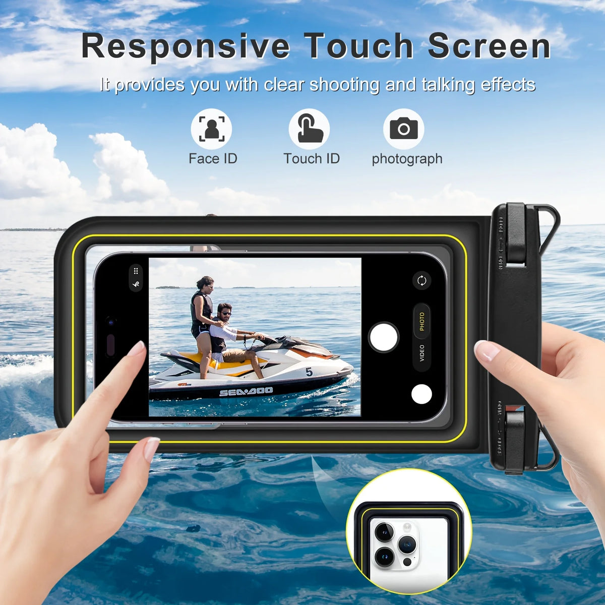 Universal Waterproof Phone Bag with Tether – Beach, Swimming, Skiing & Surfing