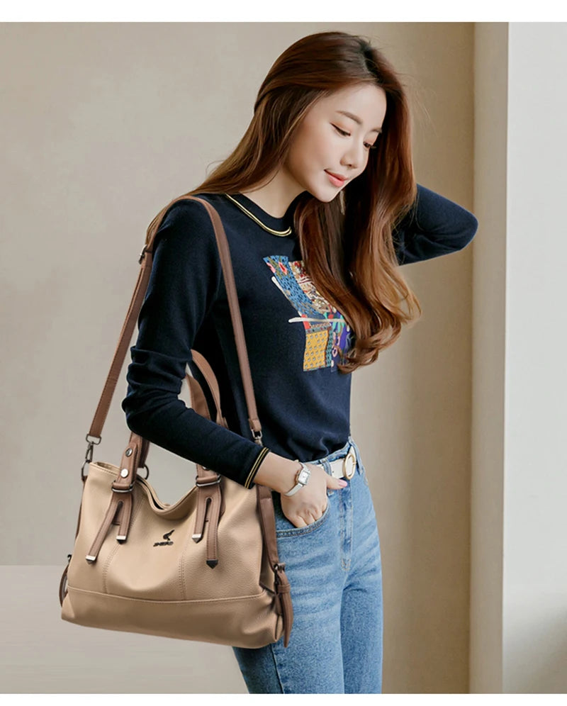 Women’s Genuine Cowhide Leather Crossbody Handbag – Large Capacity Shoulder Messenger Bag