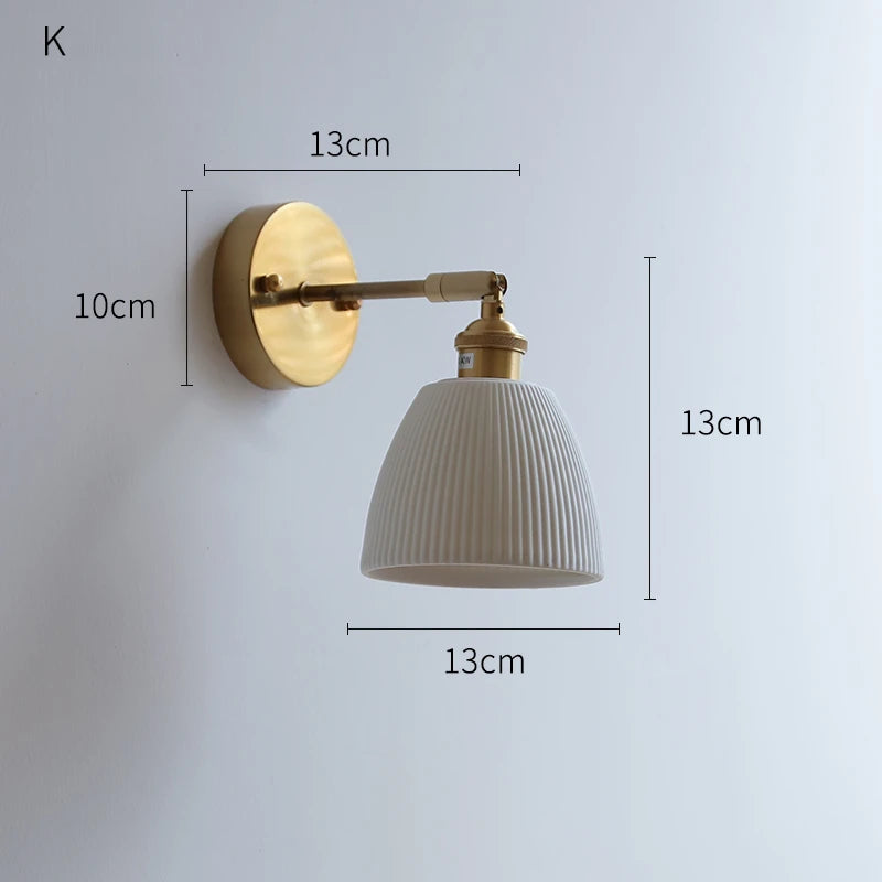 IWHD White Ceramic Nordic Wall Lamp – LED, Bedroom & Bathroom, Copper Accent, 4W–100W