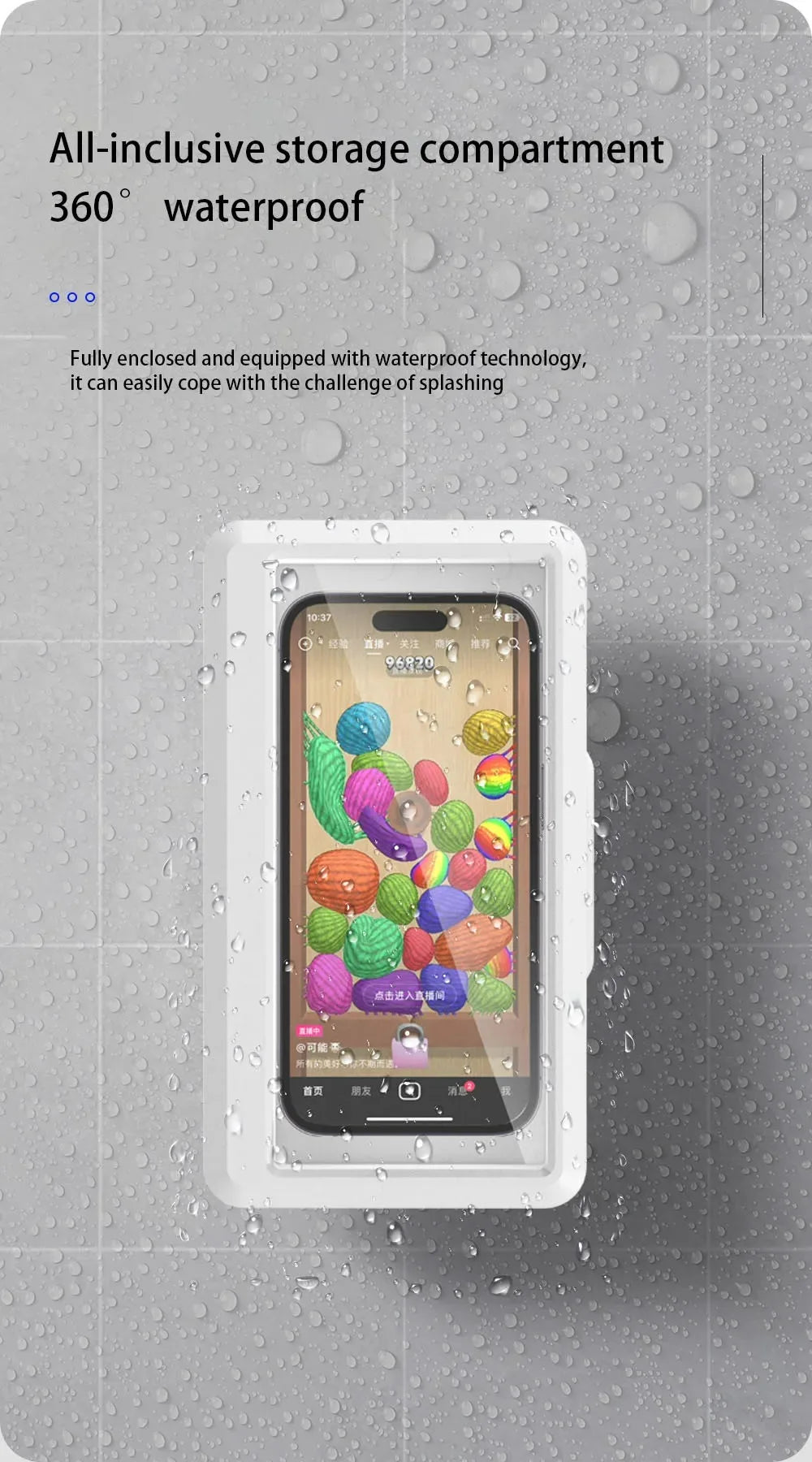 Self-Adhesive Waterproof Shower Phone Holder – Anti-Fog, Touch-Friendly, Bathroom Mount