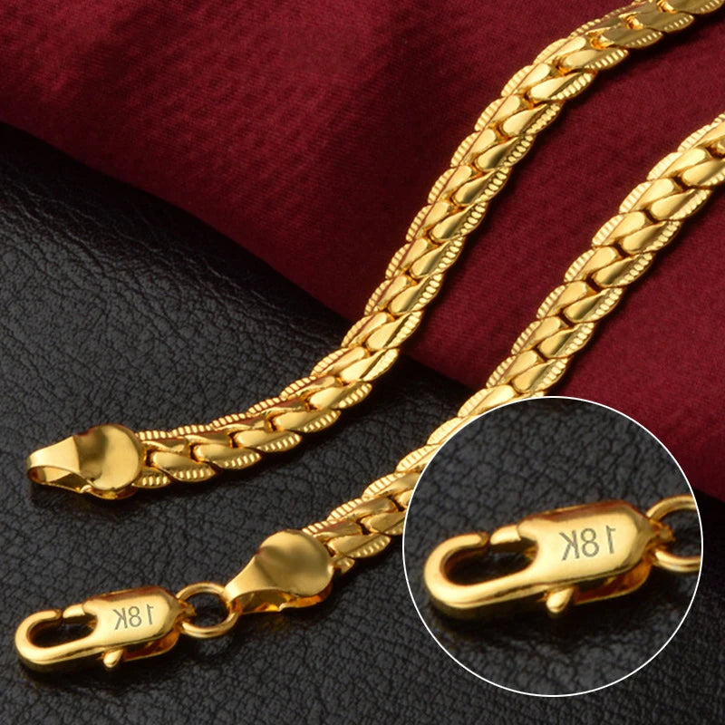 18K Gold & Silver Sideways Chain Necklace – 6mm, 40–60cm, Men’s & Women’s