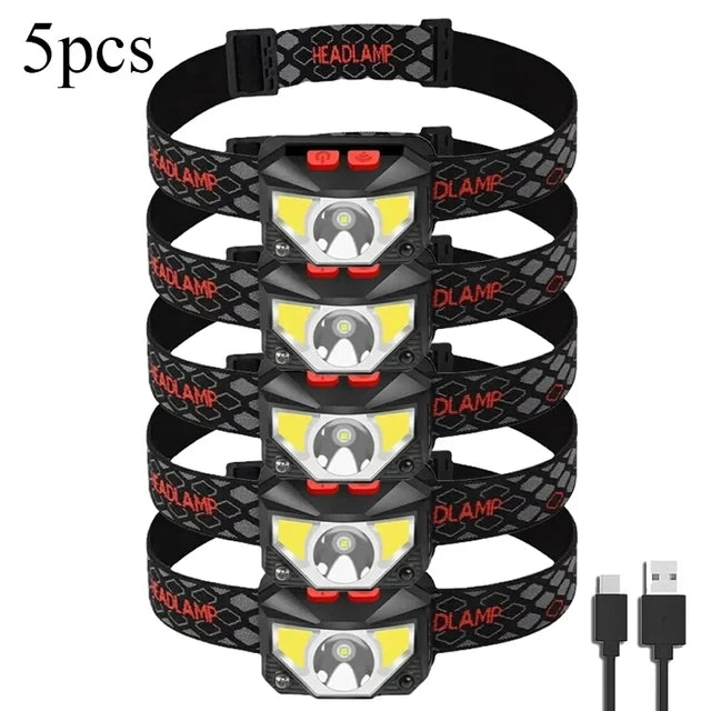 High Power COB LED Headlamp with Sensor Type-C Rechargeable IPX6 Waterproof Flashlight for Camping Running Fishing Head Light
