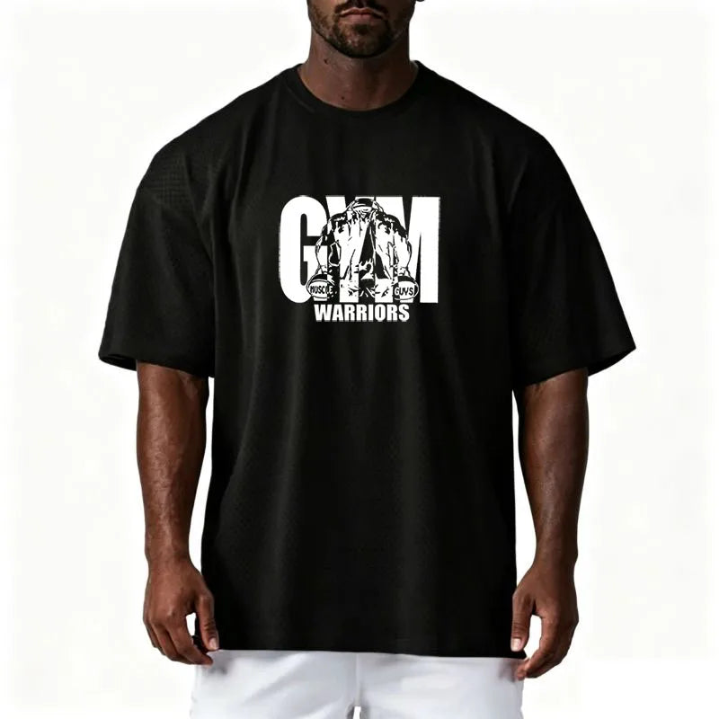 Men’s Oversized Mesh Quick-Dry Gym T-Shirt – Breathable, Bodybuilding & Sport, Short Sleeve