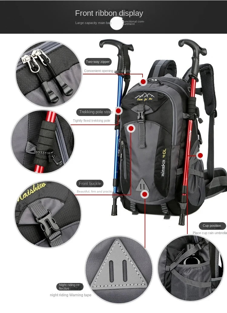 Waterproof Nylon Hiking & Travel Backpack – Unisex, Outdoor Camping & Mountaineering