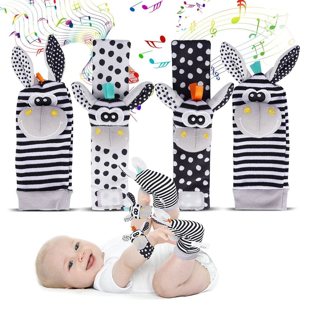 Baby Wrist Rattle & Foot Finder Sensory Toy Set – Black & White, Newborn Essential