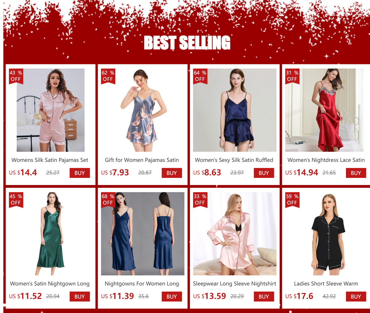 Women’s Silk Satin Button-Down Pajama Set – Long Sleeve, 6 Colors, Sizes S–XXL