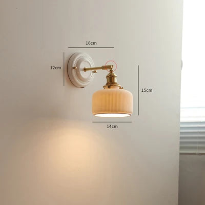 IWHD White Ceramic Nordic Wall Lamp – LED, Bedroom & Bathroom, Copper Accent, 4W–100W