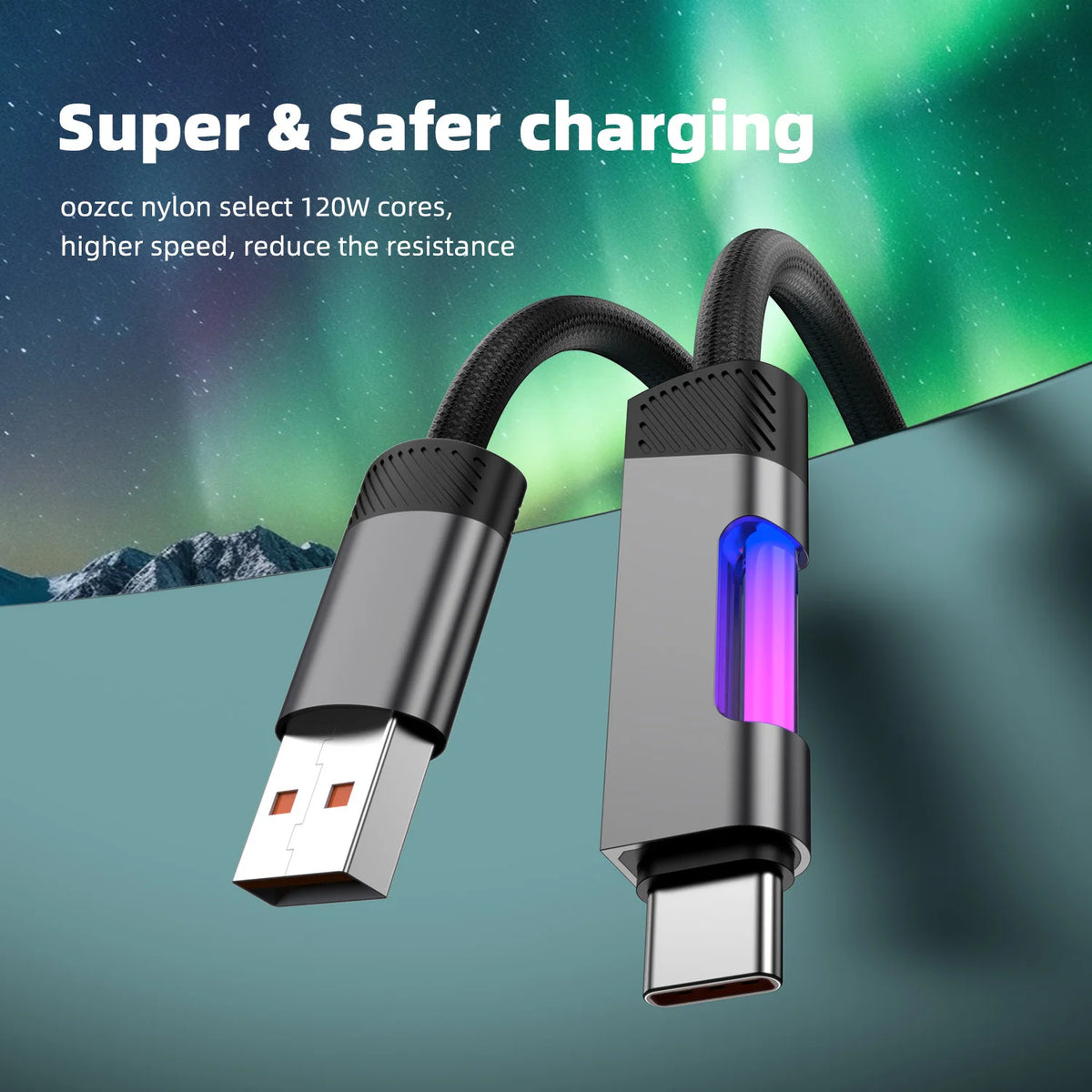 RGB Fast Charging USB-C Cable – 120W 6A, Ambient Light, 1m & 2m