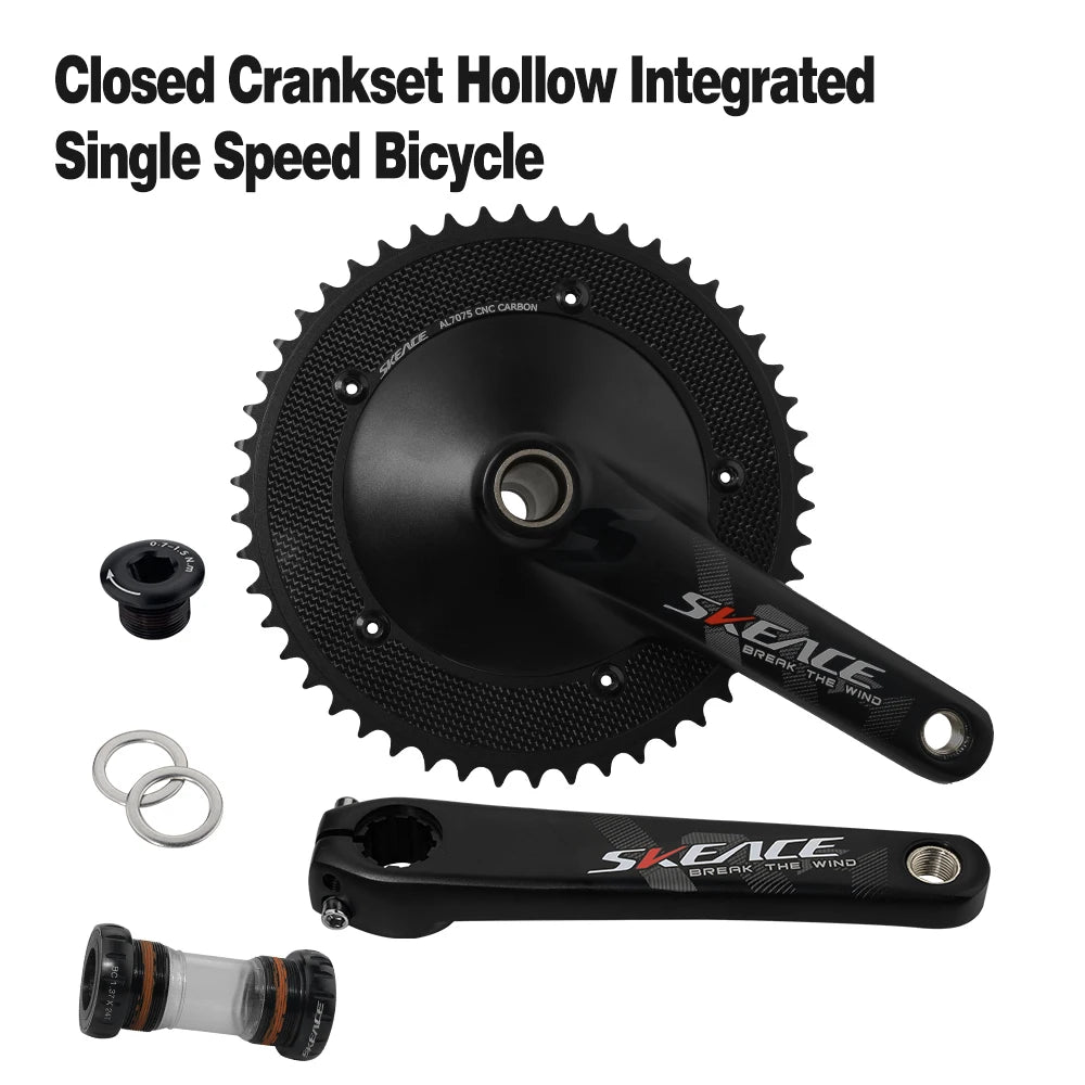 SKEACE Hollowtech Fixed Gear Bike Crankset – 49T/50T Carbon Chainwheel, 165mm Aluminum Alloy