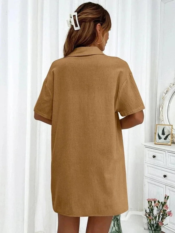 Women’s Cotton Button Shirt & Shorts Pajama Set – Casual 2-Piece, 6 Colors, Sizes S–XL