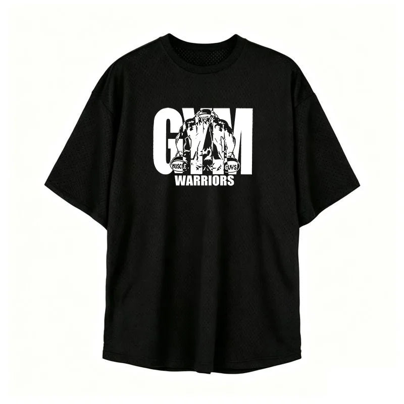 Men’s Oversized Mesh Quick-Dry Gym T-Shirt – Breathable, Bodybuilding & Sport, Short Sleeve