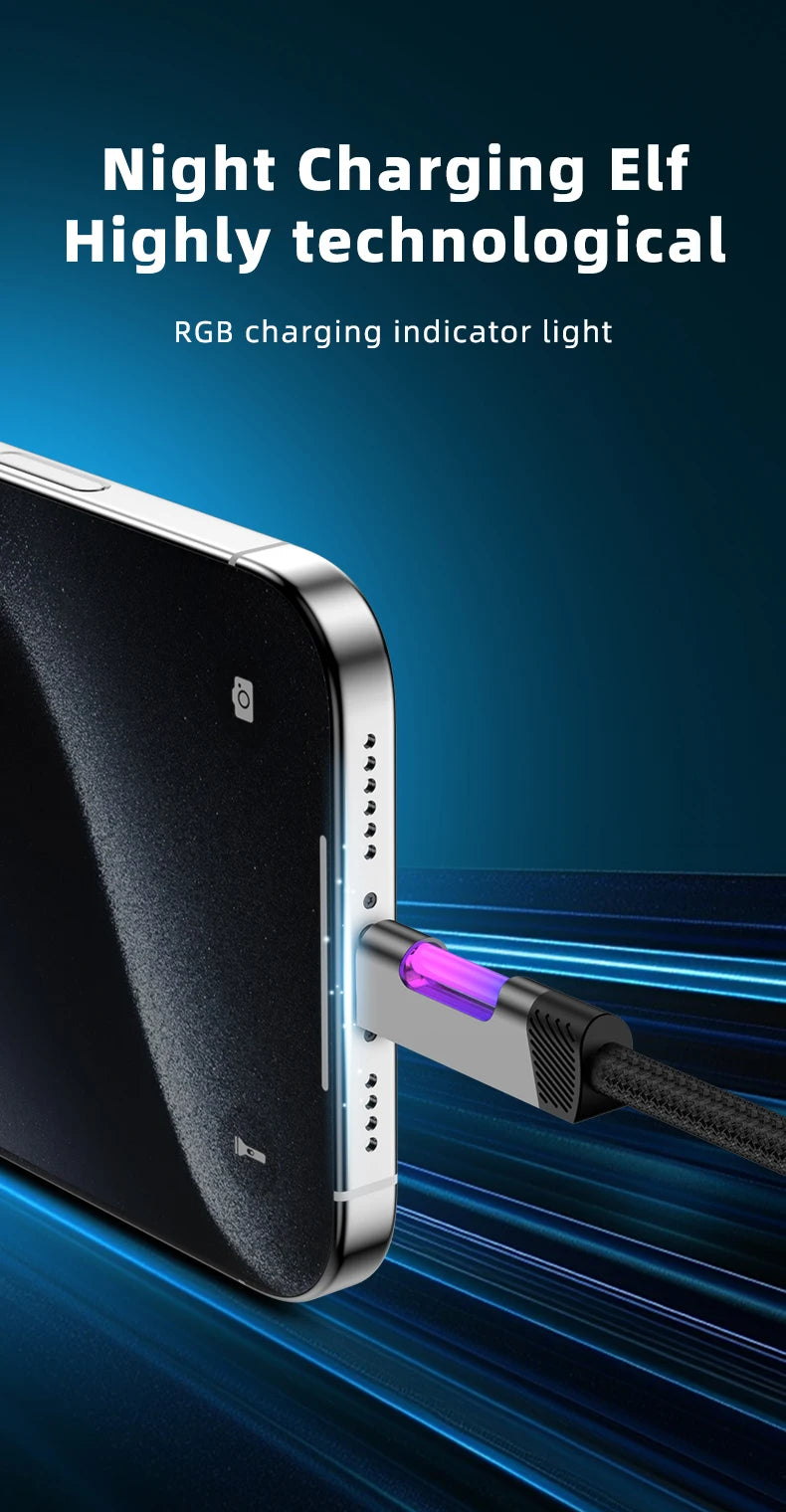 RGB Fast Charging USB-C Cable – 120W 6A, Ambient Light, 1m & 2m