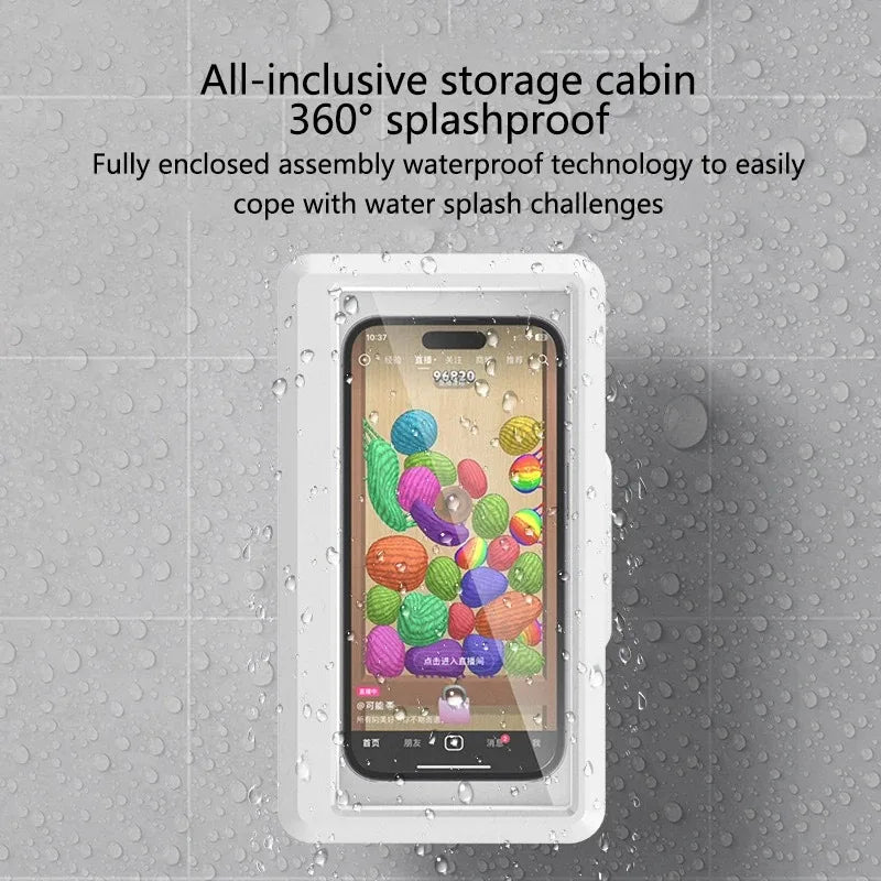 Self-Adhesive Waterproof Shower Phone Holder – Anti-Fog, Touch-Friendly, Bathroom Mount