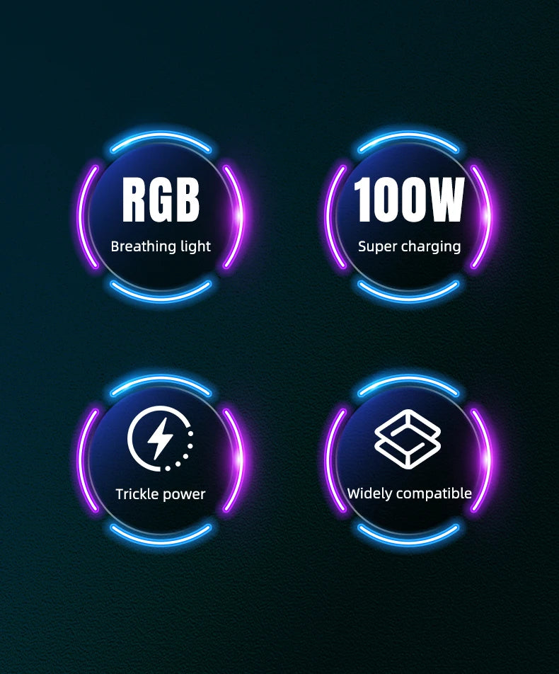 RGB Fast Charging USB-C Cable – 120W 6A, Ambient Light, 1m & 2m