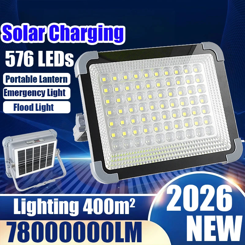 Portable Solar Flood Light & Camping Lantern – 576 LEDs, Waterproof, Emergency Use