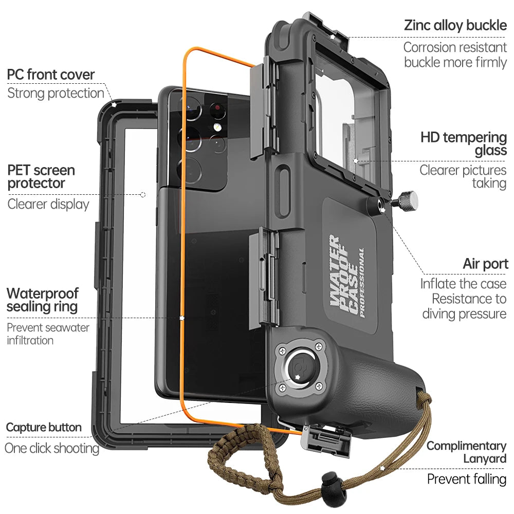 Shellbox IP68 Waterproof Phone Case – 15M/50ft Dive-Proof, 6.9 Inch, Multiple Colors