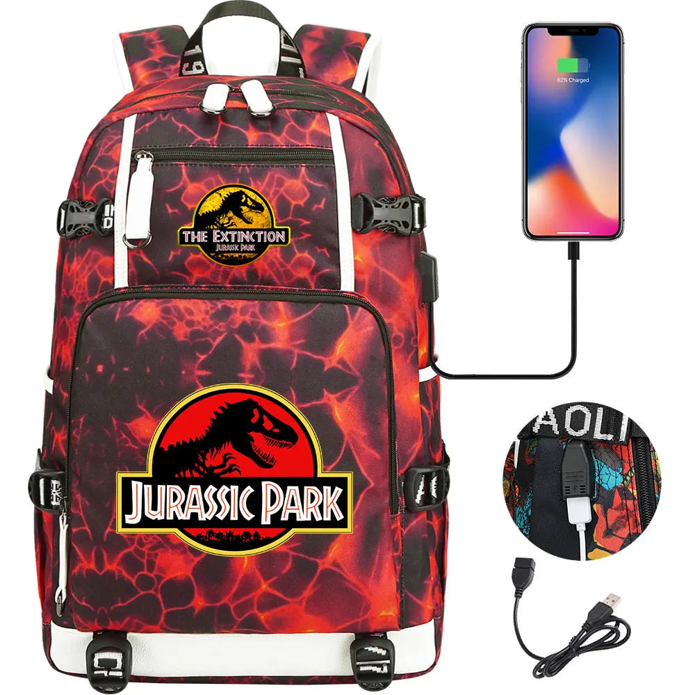 Jurassic World Dinosaur Backpack with USB Port – Large Capacity Laptop Bag for Men & Women