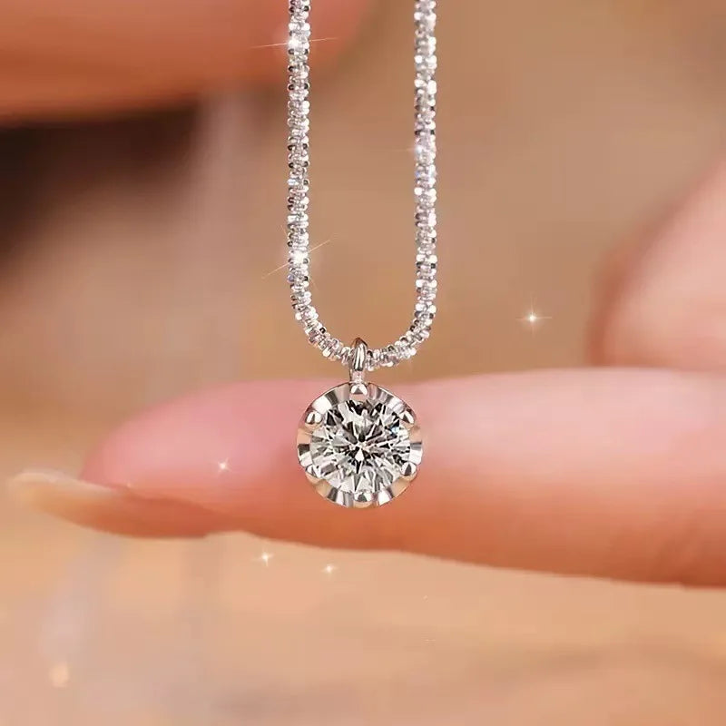925 Sterling Silver Zircon Pendant Clavicle Necklace – Sparkling, Women’s Party Jewelry