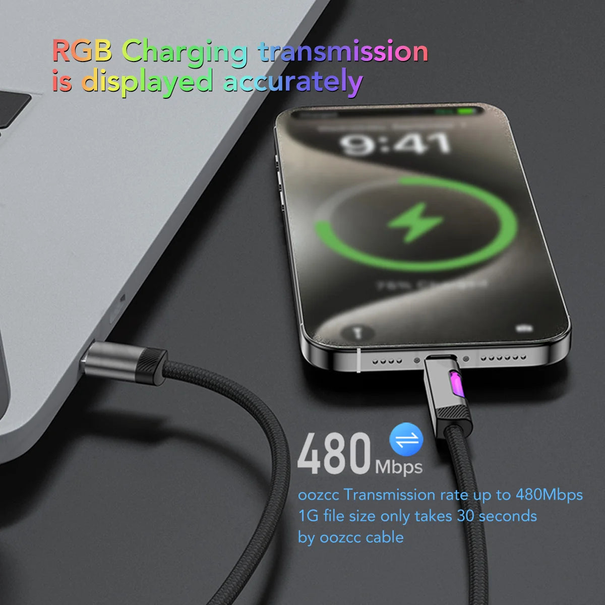 RGB Fast Charging USB-C Cable – 120W 6A, Ambient Light, 1m & 2m