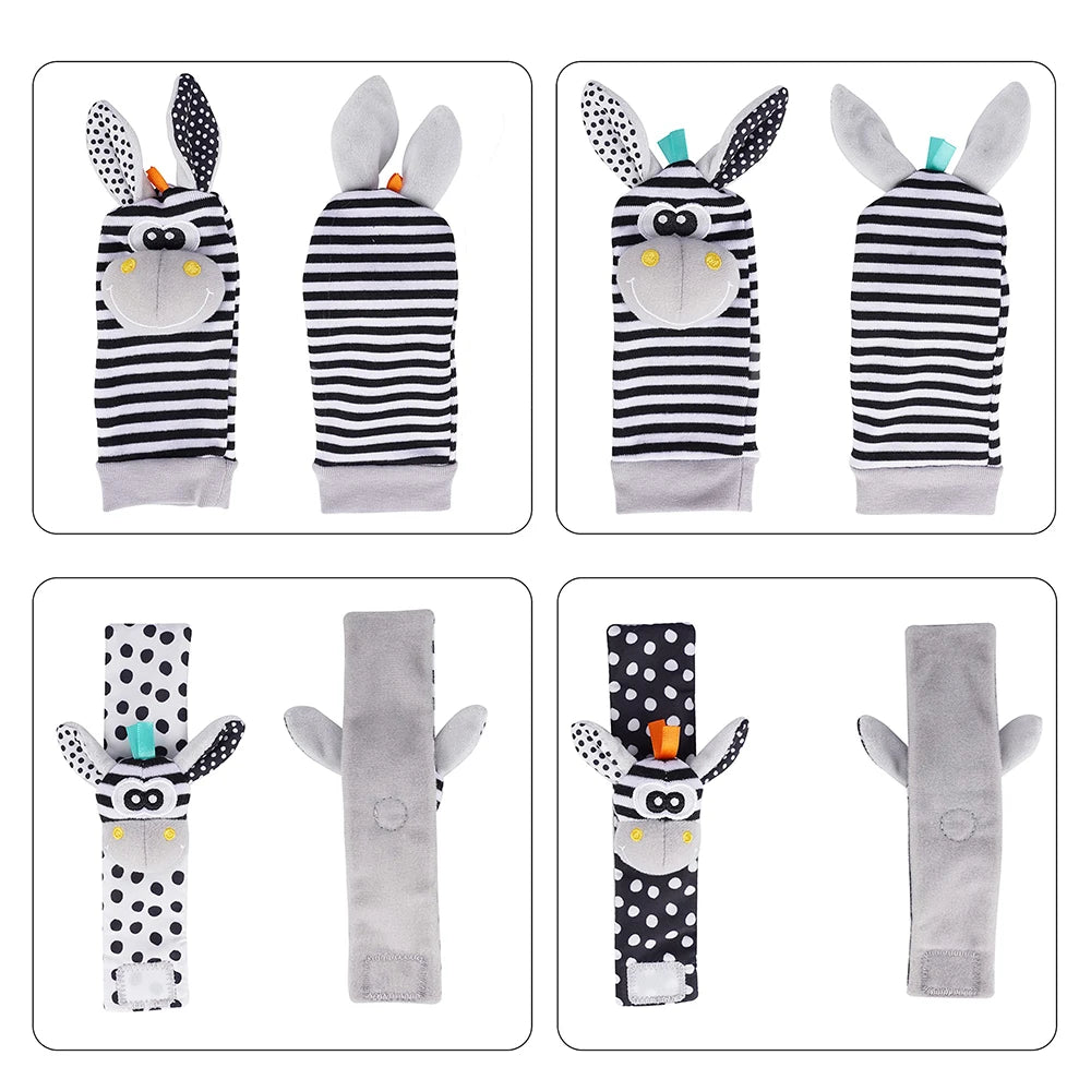 Baby Wrist Rattle & Foot Finder Sensory Toy Set – Black & White, Newborn Essential