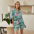 Women’s Ice Silk Short Sleeve Pajama Set – Casual Sleepwear, Sizes M–2XL