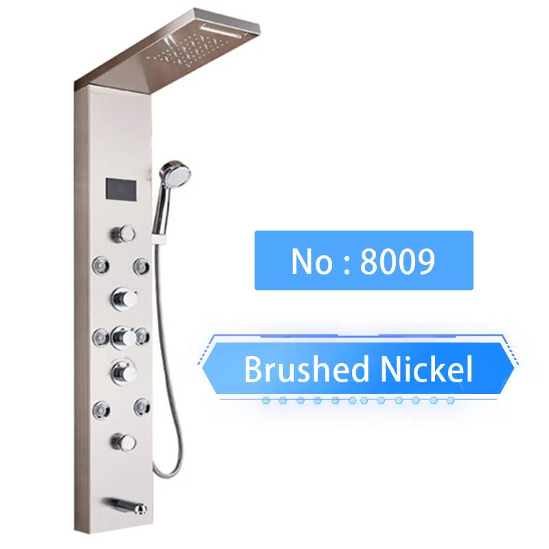 Luxury LED Waterfall Shower Panel System | Rain, Massage Jets & Hand Shower