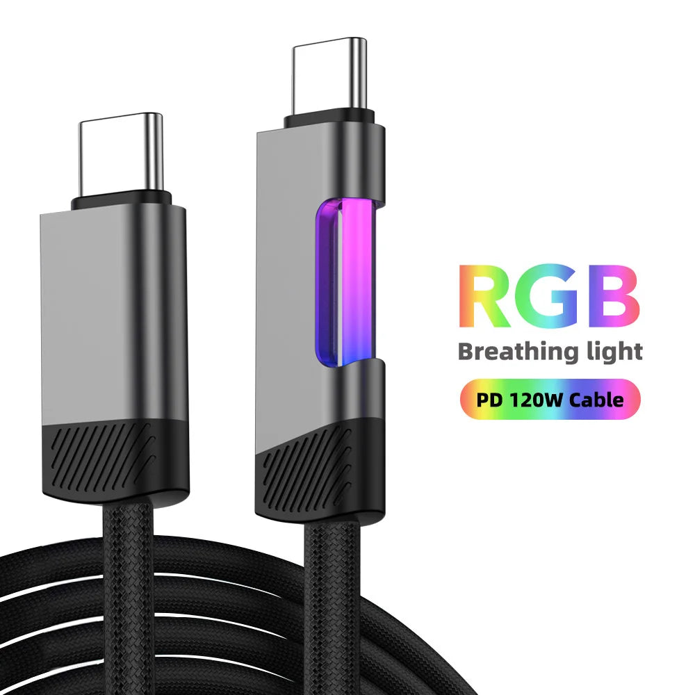 RGB Fast Charging USB-C Cable – 120W 6A, Ambient Light, 1m & 2m
