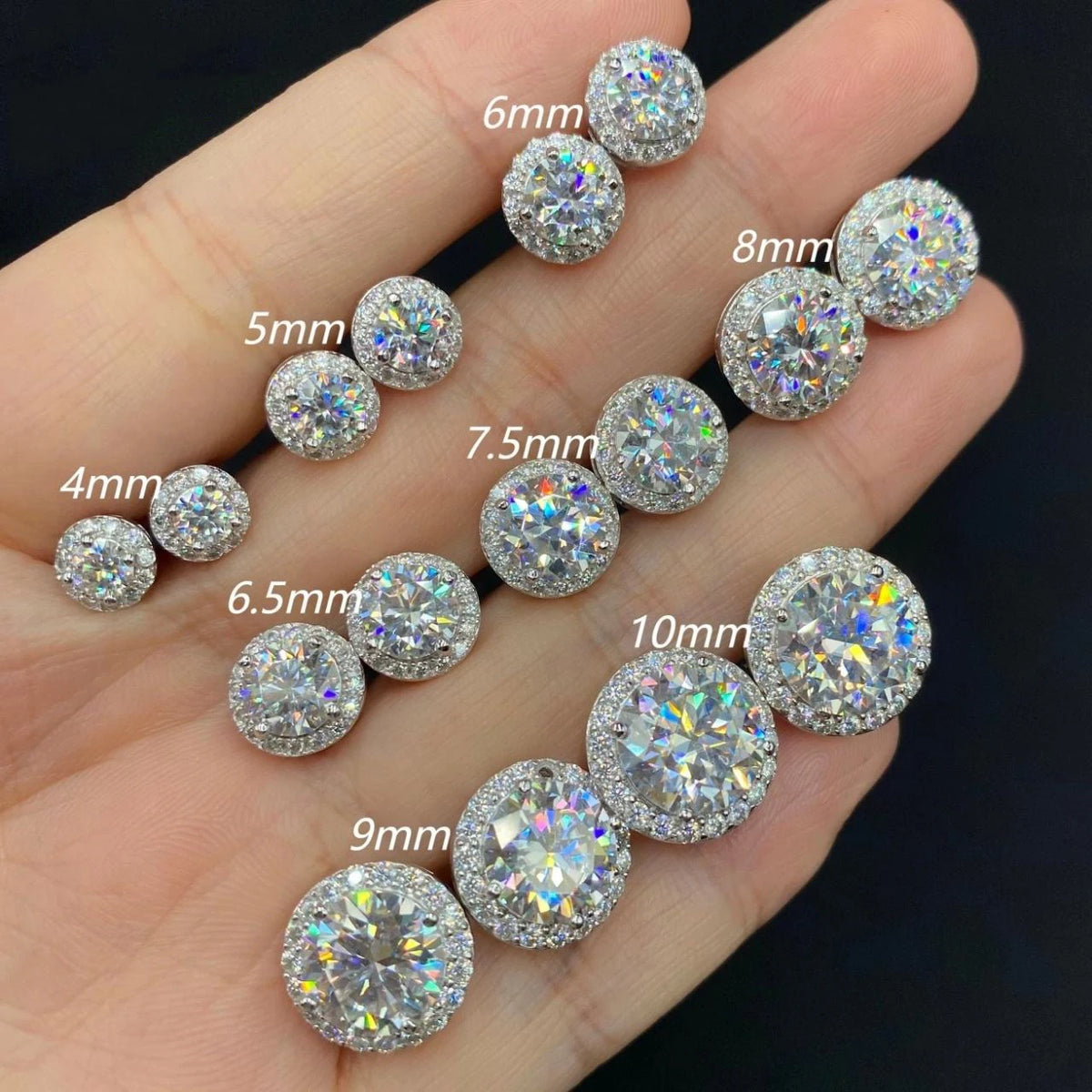 925 Sterling Silver Moissanite Stud Earrings – 4–11mm, Engagement & Wedding, Women’s Gift