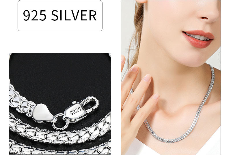 18K Gold & Silver Sideways Chain Necklace – 6mm, 40–60cm, Men’s & Women’s