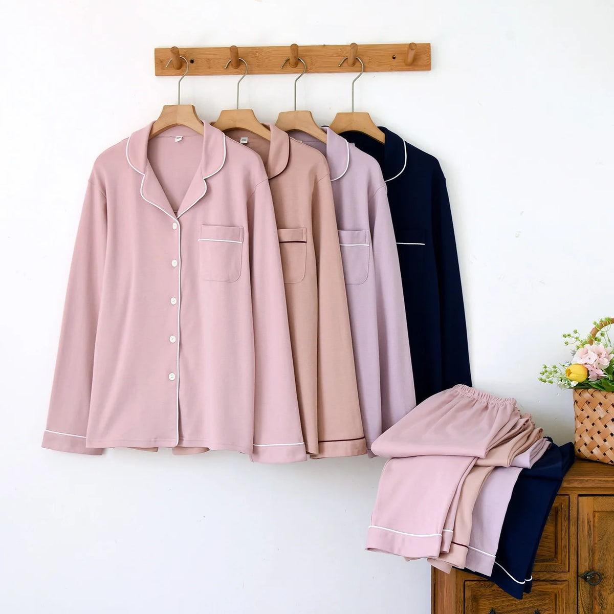Women’s Thick Cotton Long Sleeve Pajama Set – Warm Homewear, 4 Colors, Sizes M–1XL