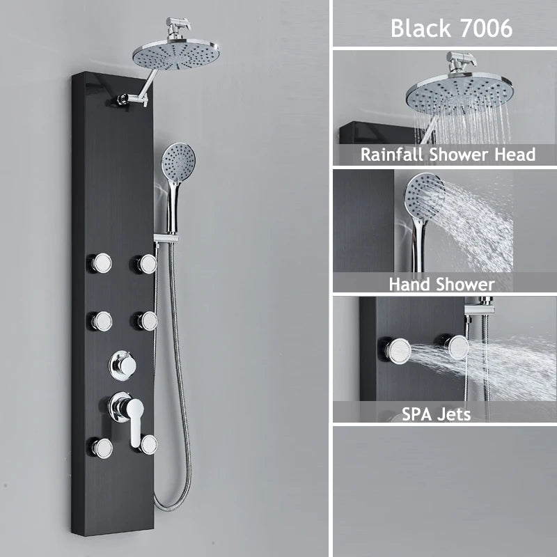 Luxury LED Waterfall Shower Panel System | Rain, Massage Jets & Hand Shower