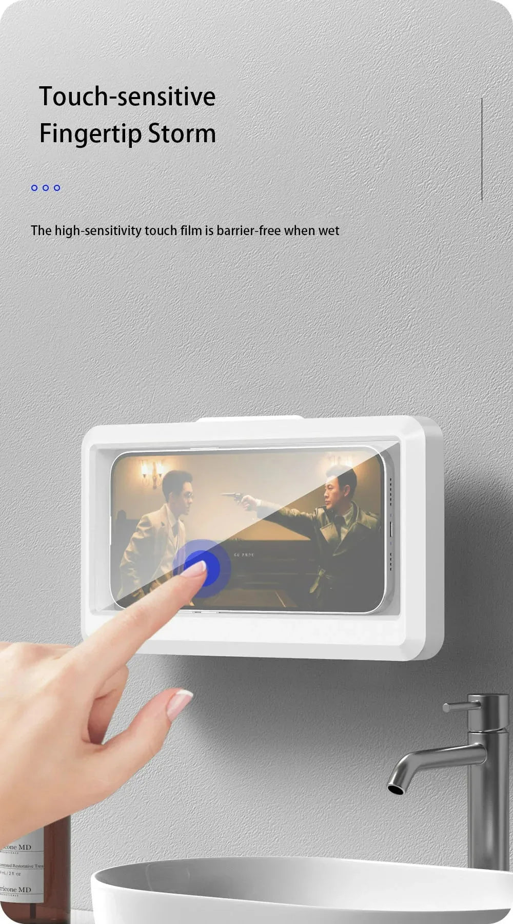 Self-Adhesive Waterproof Shower Phone Holder – Anti-Fog, Touch-Friendly, Bathroom Mount