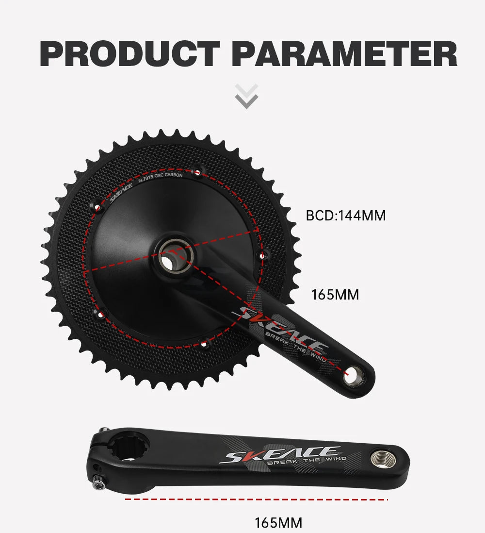 SKEACE Hollowtech Fixed Gear Bike Crankset – 49T/50T Carbon Chainwheel, 165mm Aluminum Alloy