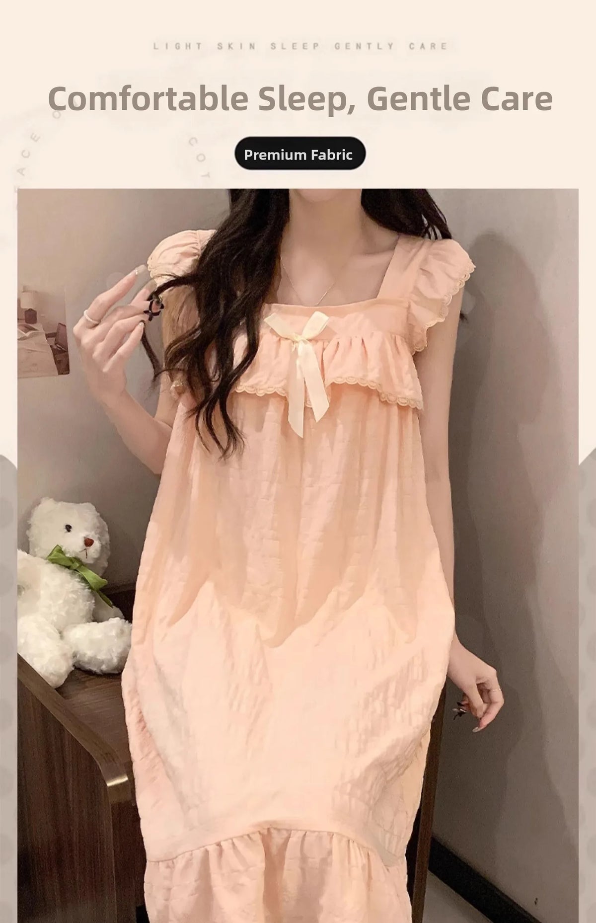Women’s Cotton Slip Dress with Built-In Chest Pad – Lightweight Sleepwear, Sizes M–XXL