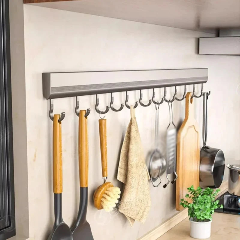 Aluminum Alloy Wall-Mounted Kitchen Utensil & Towel Hook Rack – Bathroom Robe Hanger