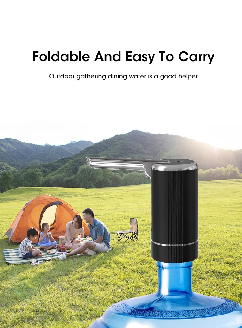 USB Electric Water Bottle Pump Dispenser – Portable, Foldable, Automatic, Household Use