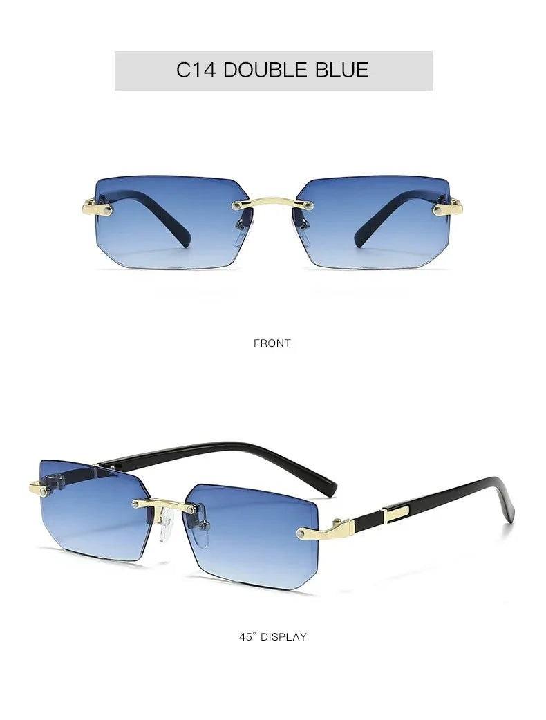 Rimless Rectangle Blue Light Blocking Sunglasses – Unisex, Square Frame, UV Protection