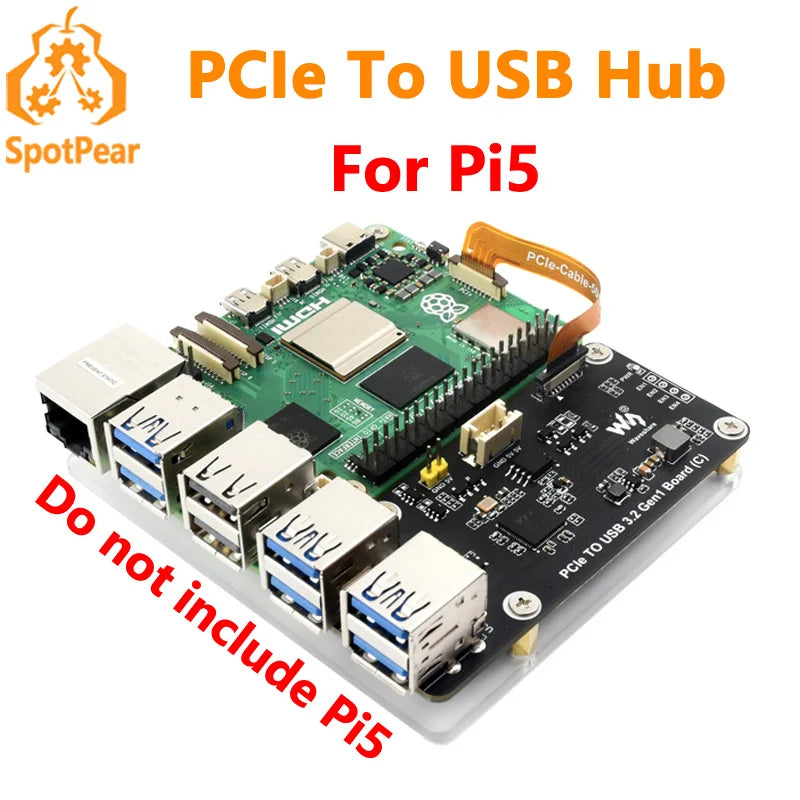 Raspberry Pi 5 PCIe to USB 3.2 Gen1 Hub – 5Gbps, Drive-Free